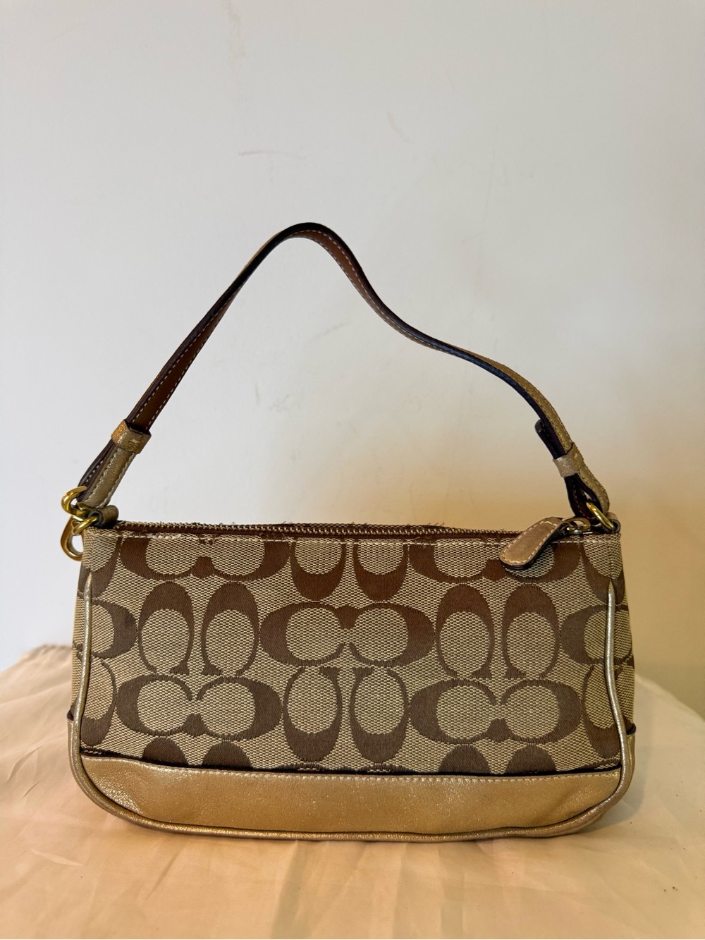 RARE! Coach (2005) Signature Demi Baguette Shoulder Bag- Gold